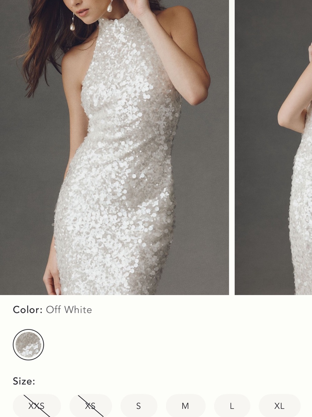 Off-White Sequin Halter Backless Dress